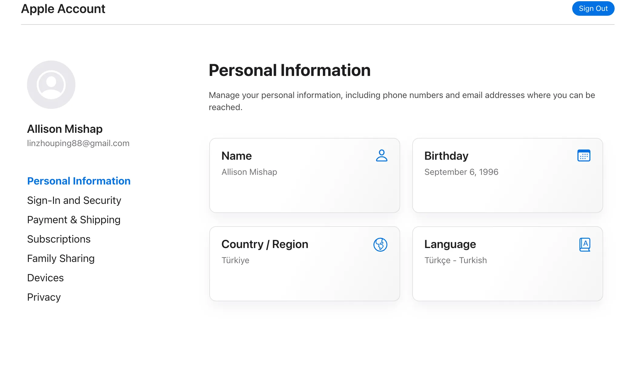 Apple Account 页面